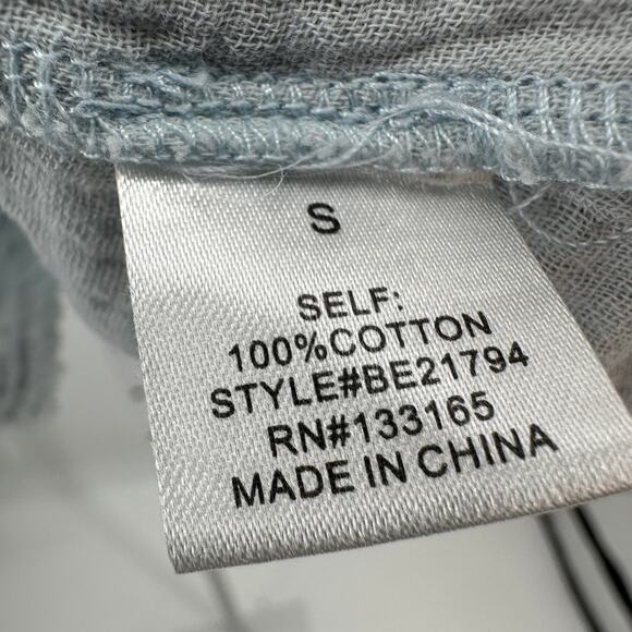 Attar'd State Cropped Sleeve Shirt Ruffle Trim Womens S Light Blue Peplum V-neck - Picture 9 of 10